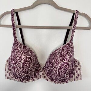 Victoria's Secret Bra Body By Victoria Lined Demi Cream Purple Paisley Sz 36D